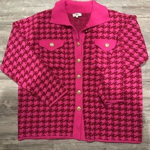 Entro Red and Pink Houndstooth Sweater Size Large